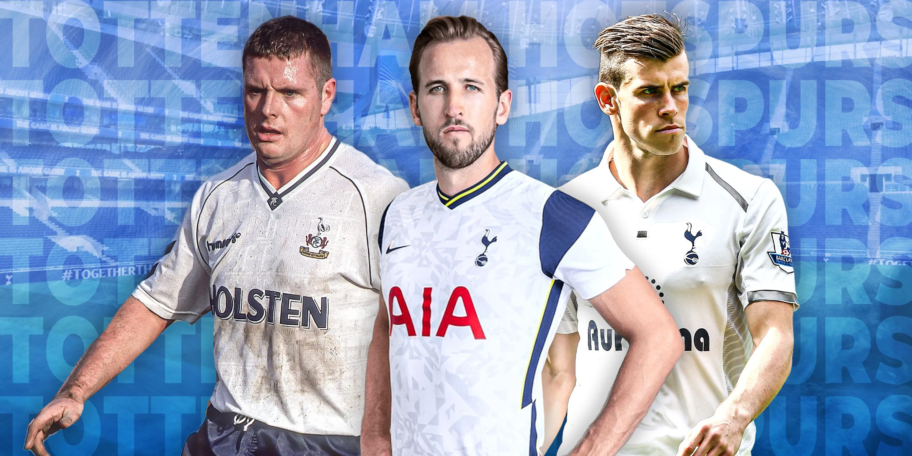 Ảnh minh họa các huyền thoại của Tottenham Hotspur như Paul Gascoigne, Harry Gascoigne và Gareth Bale