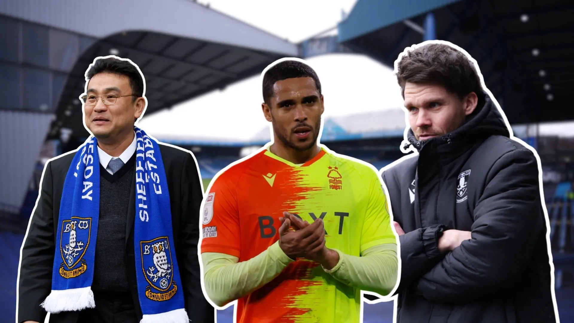 Chủ tịch Dejphon Chansiri, cầu thủ Max Lowe và HLV Danny Rohl tại Hillsborough
